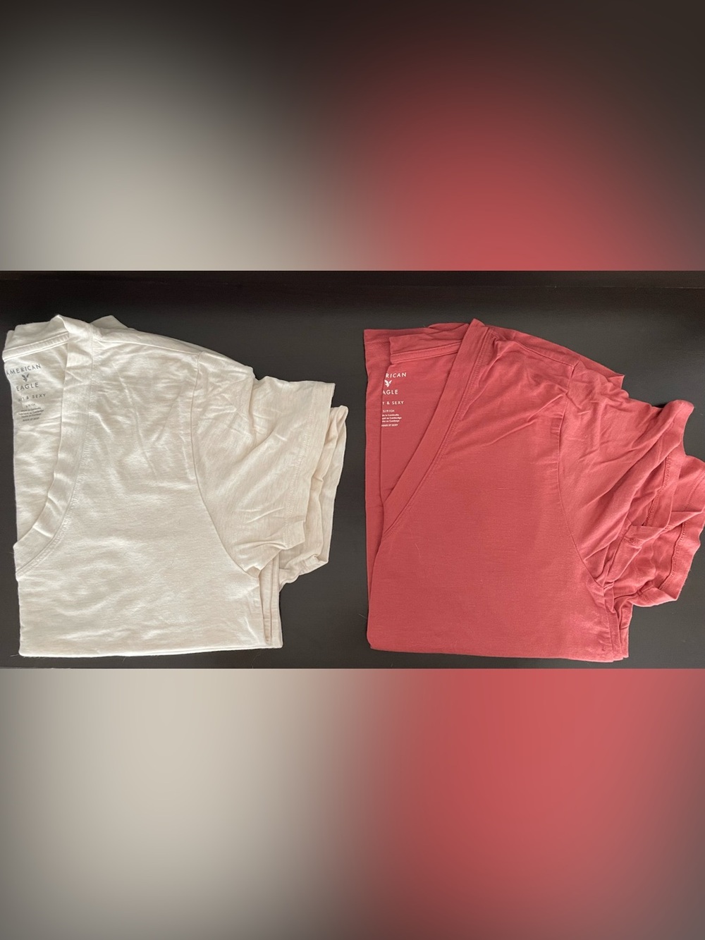 American Eagle Outfitters Women's Soft & Sexy V-Neck Tee - Dusty Red & Cream